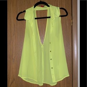 Neon yellow button up tank